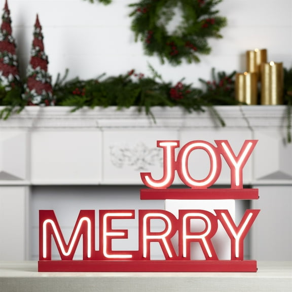 Melrose LED Lighted Joy and Merry Christmas Decorations - 24.25" - Set of 2