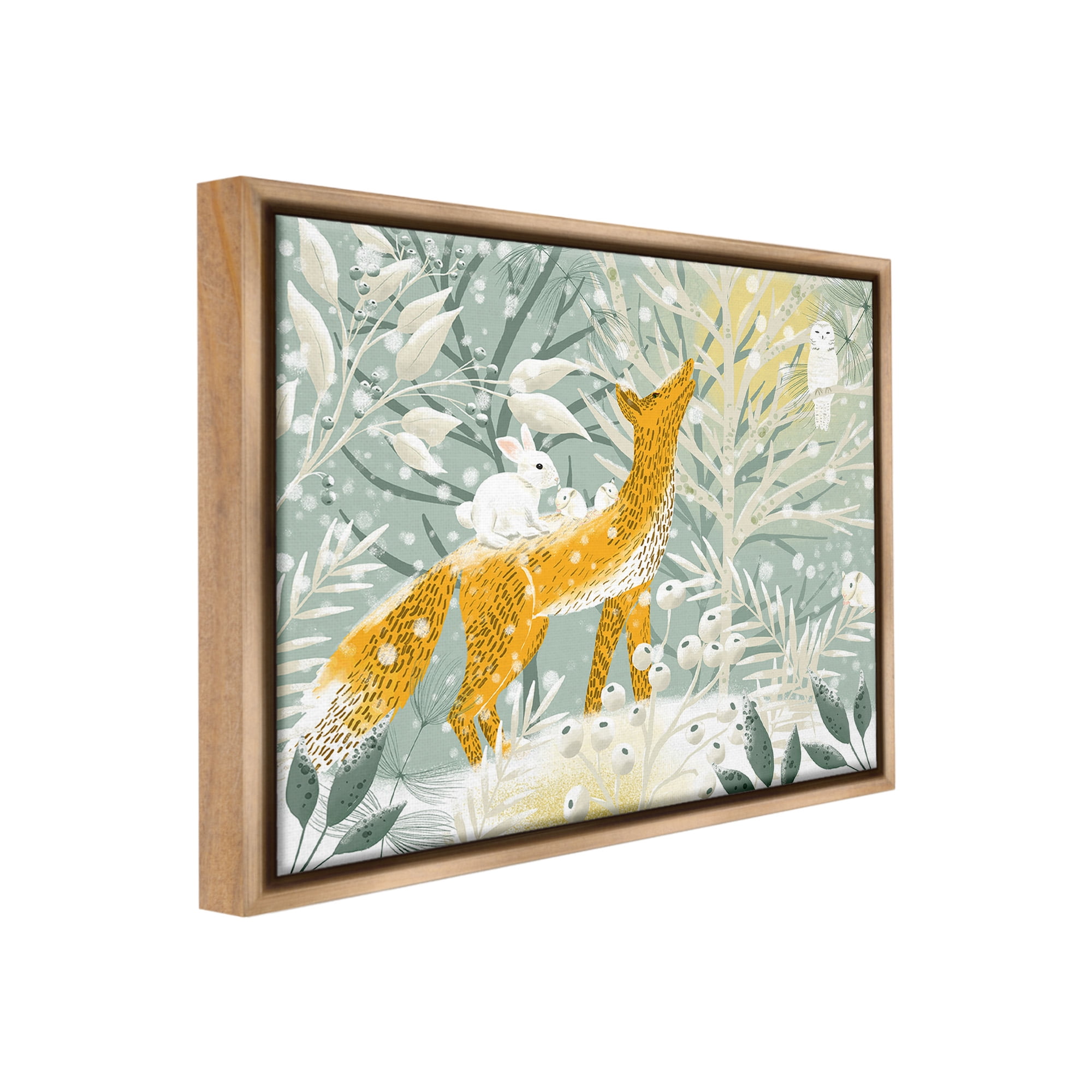 Stupell Industries Winter Forest Animals Animals & Insects Painting Brown Floater Framed Canvas Art Print Wall Art, 31 x 25