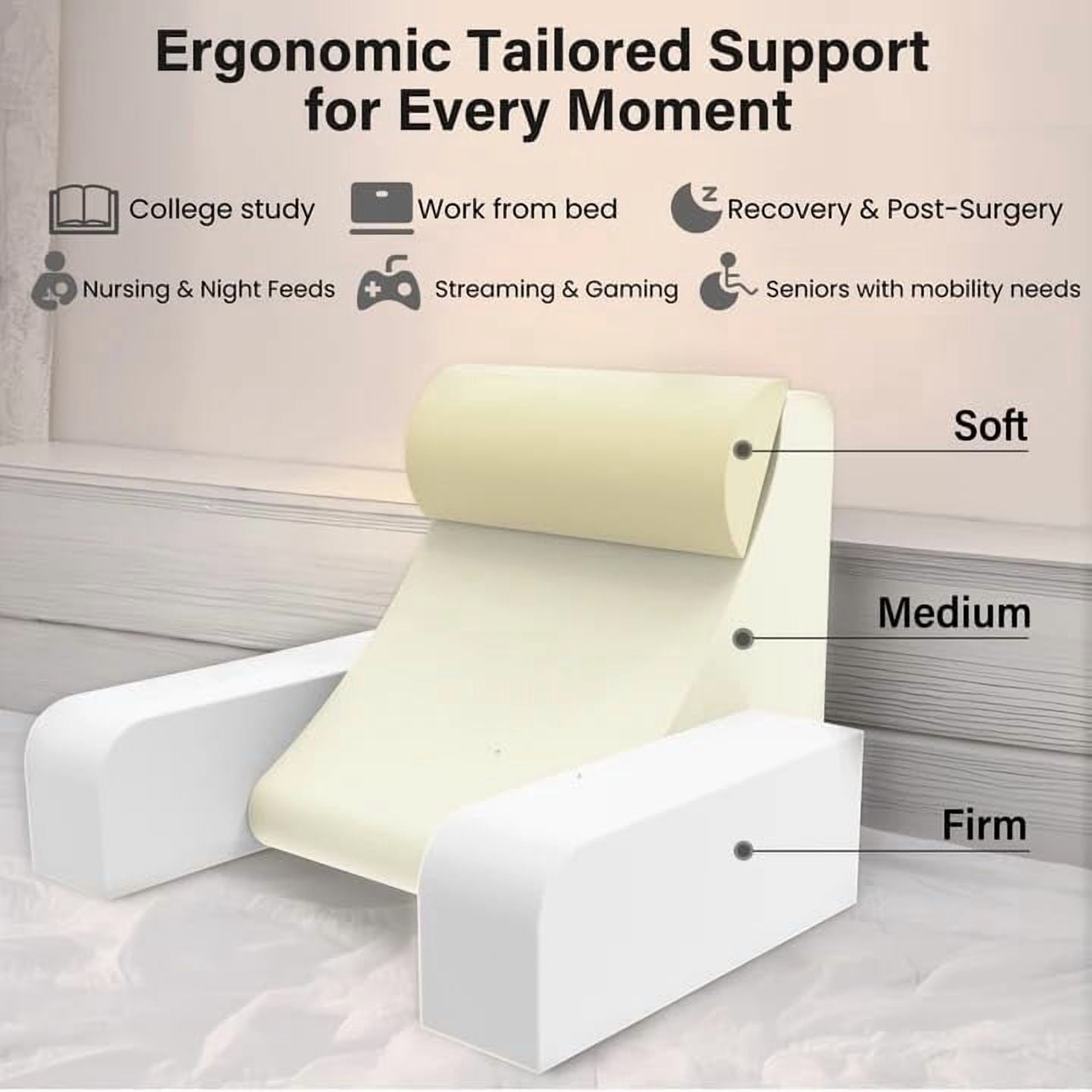 Reading Pillow for Sitting in Bed Adult, 19" Back Support Pillow for Bed Sitting up, Backrest Cushion for Reclining,Gaming,Resting, Wedge with Arms