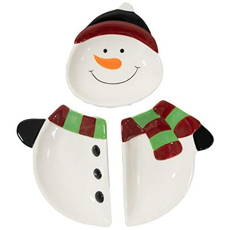 

Christmas Themed Snowman With Scarf Ceramic 3-Section Server