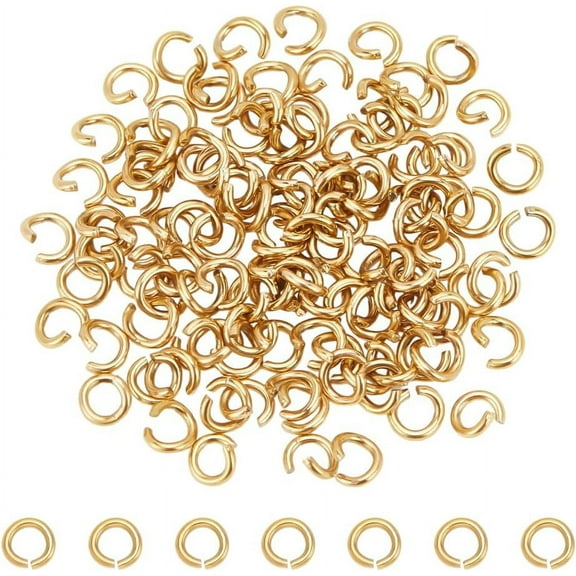 120Pcs 5mm 18K Gold Plated Open Jump Rings Stainless Steel Round Rings Jump Rings Metal Connector Rings for Jewelry Making and Earring Bracelet Pendant Keychain Accessories