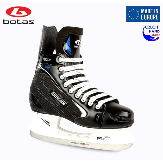 BOTAS - YUKON 381 - Men's Ice Hockey Skates | Made in Europe (Czech Republic) | Color: Black with Silver, Size Adult 4.5
