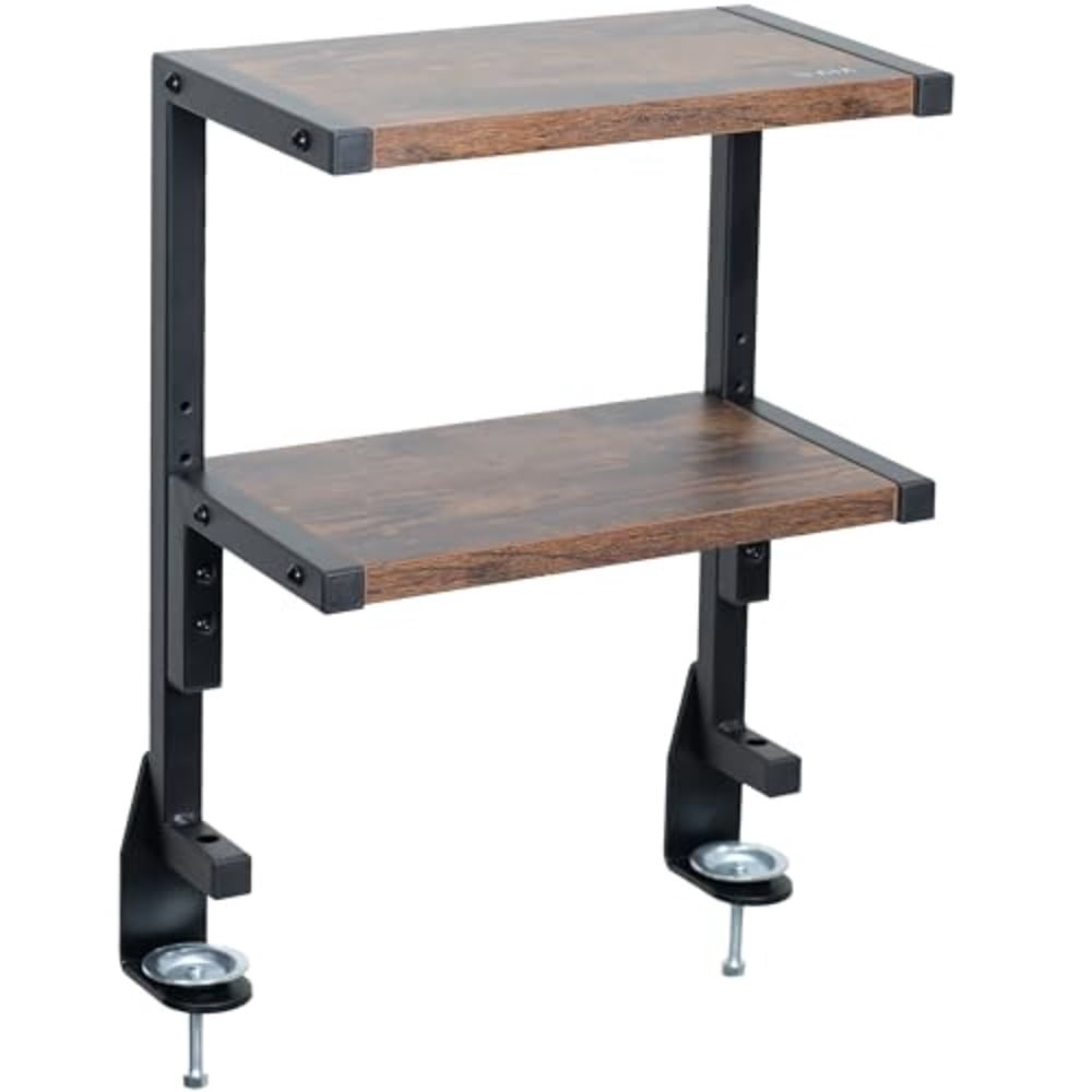 Clamp-on Above or Below Desk 2-Tier Shelving Unit for Table Accessories Gaming Devices and More Storage Tray Desktop Organizer Rustic STAND-SHELF2C-N