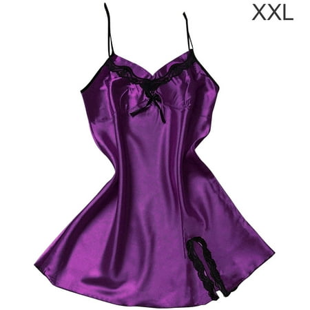 

ELENXS Dido Lace Nightdress V Neck Backless Silky Nightgown Women Sleepwear
