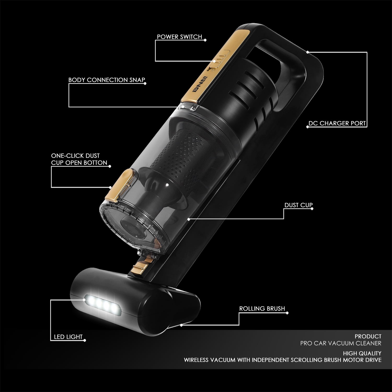 7.4V 40W 4500Pa Cordless Handheld Car Mini Vacuum Cleaner Strong Suction Portable Duster - Black
