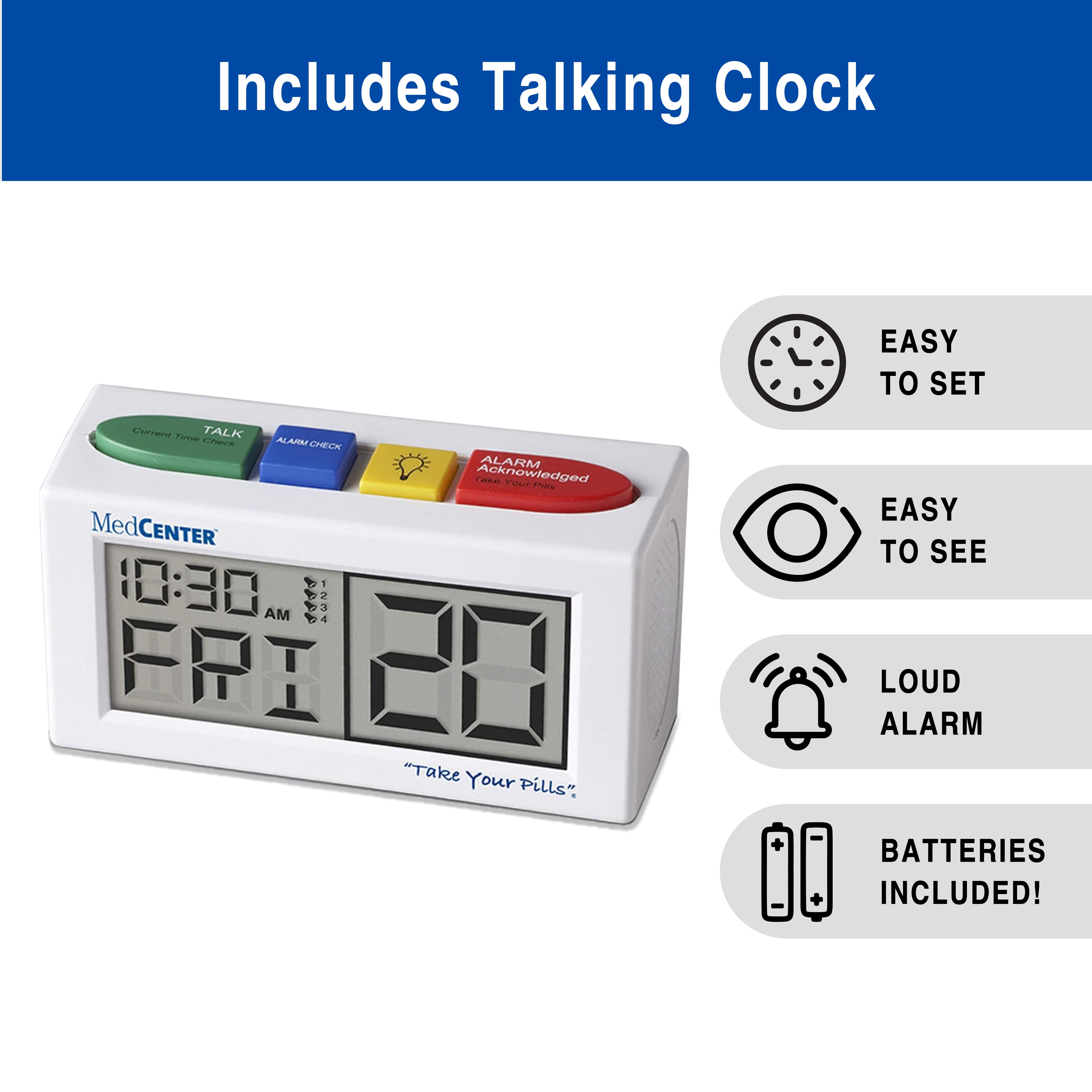 Medcenter 31-Day Pill Organizer with 4 Compartments and Alarm Clock – for Medications and Vitamins