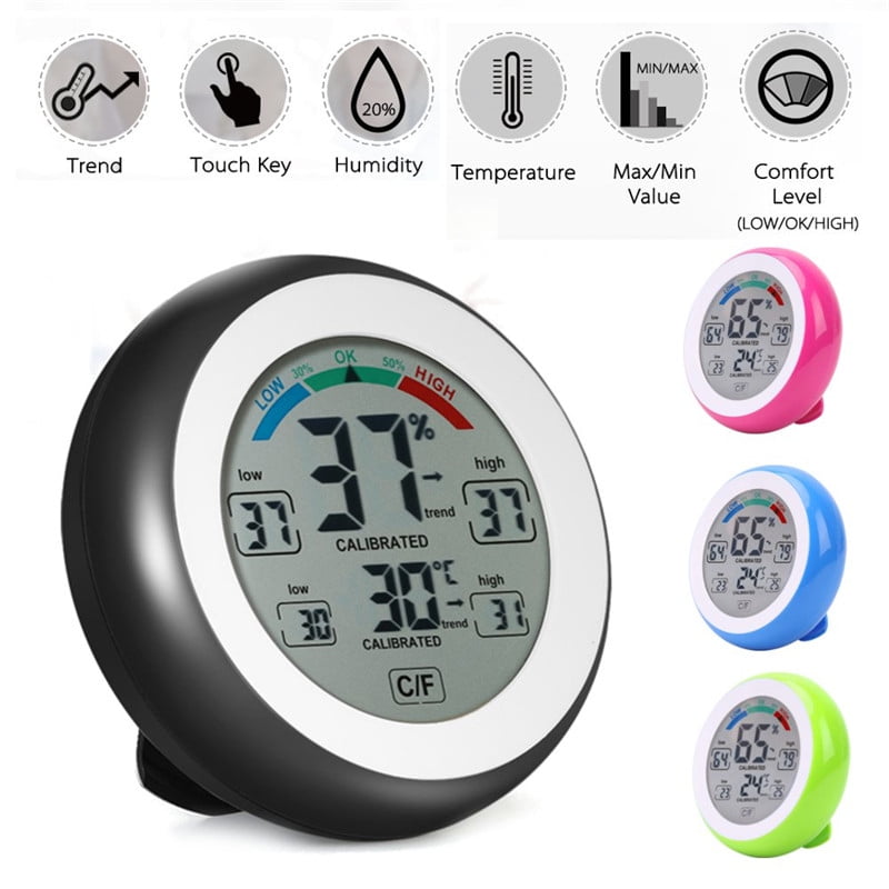 Digital LCD Thermometer Hygrometer Temperature Humidity Value Trend Black 