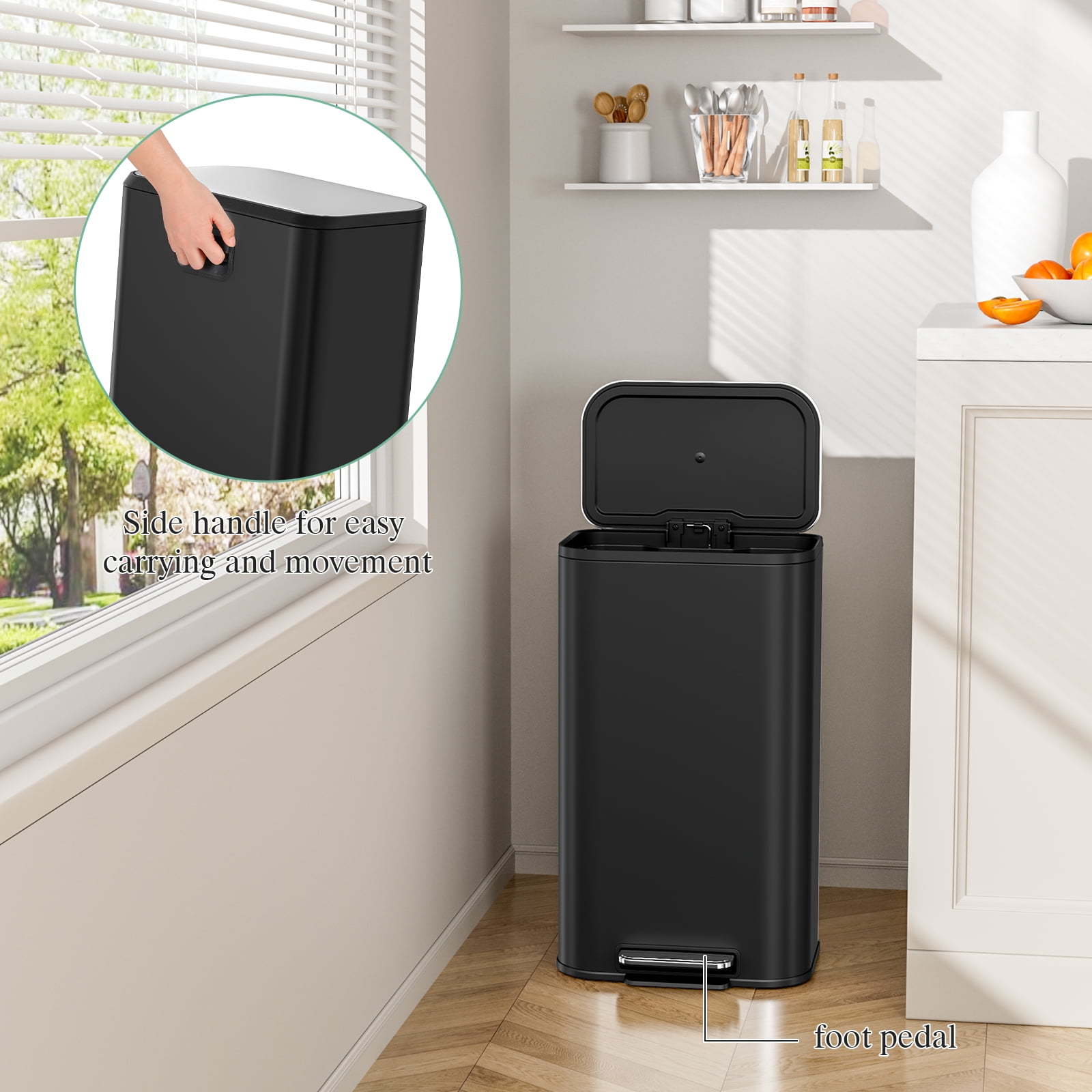 Arlopu 13.2 Gallon Trash Can, Stainless Steel Garbage Bin with Soft-Close Lid for Dining Room, Bathroom, Home Office