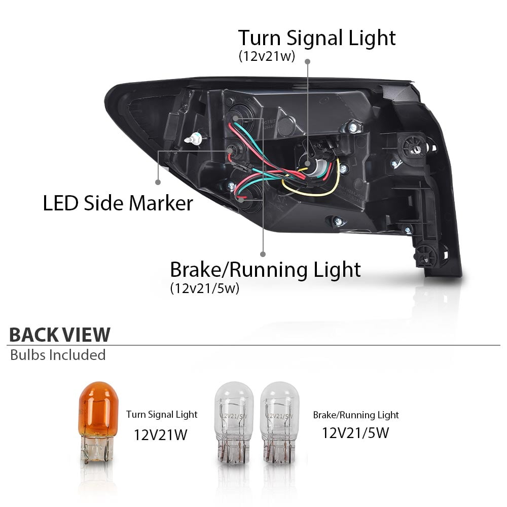 PIT66 Red Tail Light w/ bulbs RH Passenger Side Tail Lamp Fit for 2013-2017 Chevy Traverse LS LT LTZ