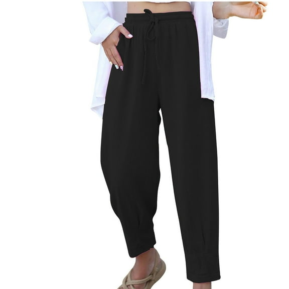 Aofany Women High Waist Sweatpants Solid Drawstring Straight Elastic Waist Trousers Comfy Casual Women's Pants