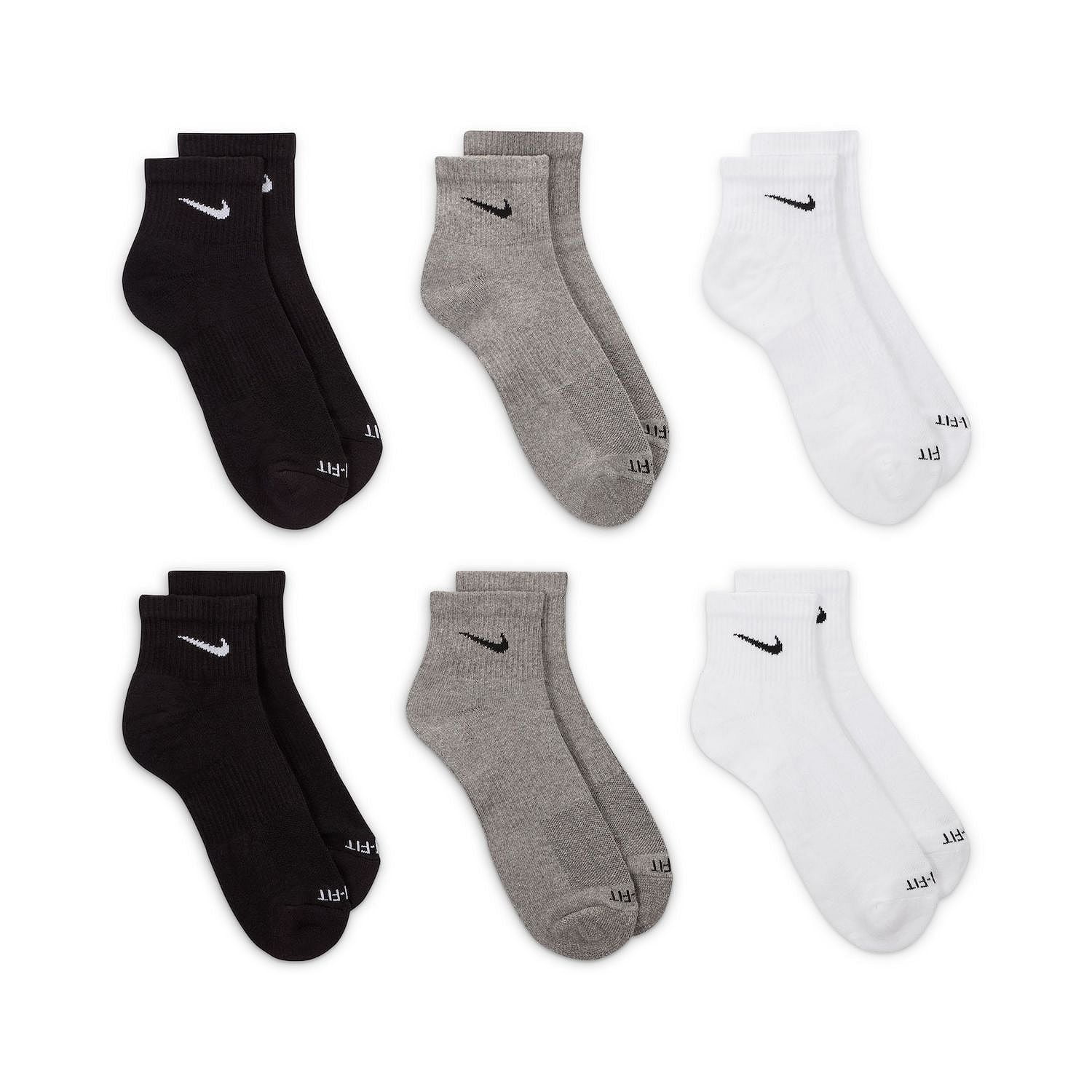 Nike Everyday Plus Cushion Ankle Socks, 6 Pack – Color: Gray Multi / Size: Large, Men 8-12, Women 10-13