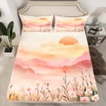 thumbnail image 2 of Manfei Sunset Flower Floral Twin Sheet Sets,Natural Landscape Theme Twin Fitted Sheet,Gradient Pink Orange Flat Sheet For Girls Teens,Luxury Bedroom Decor,3pcs, 2 of 7
