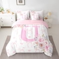 thumbnail image 2 of Erosebridal Girls Pink Initial U Bedding Twin Size, Valentines Day Bed in a Bag Twin size, Romantic Rose Decor, Pink Reversible 7-Piece, 2 of 5