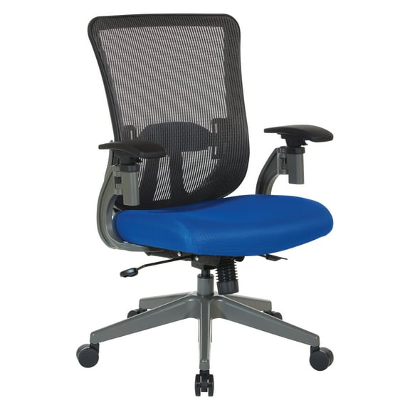 Gray Vertical Mesh Back Manager's Chair with Blue Mesh Fabric Seat