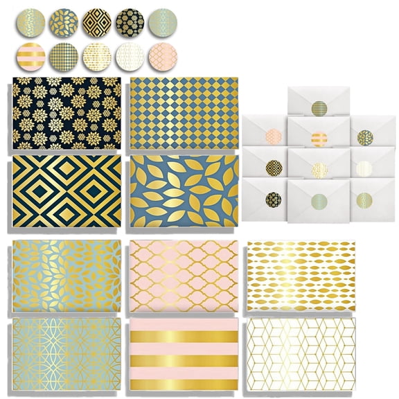 Chenfeng 50 Pcs Blank Cards with Envelopes, All Occasion Blank Greeting Cards, 10 Elegant Designs & Matching Seals