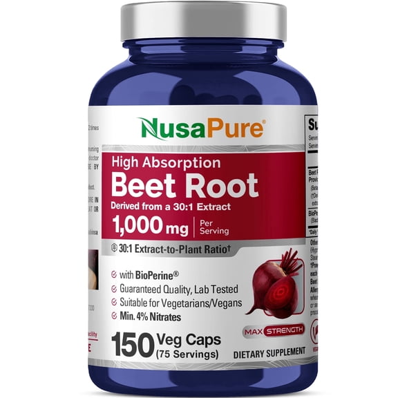 NusaPure Beet Root Capsules, 1000 mg, 150 Veg Capsules (Non-GMO, Vegan)