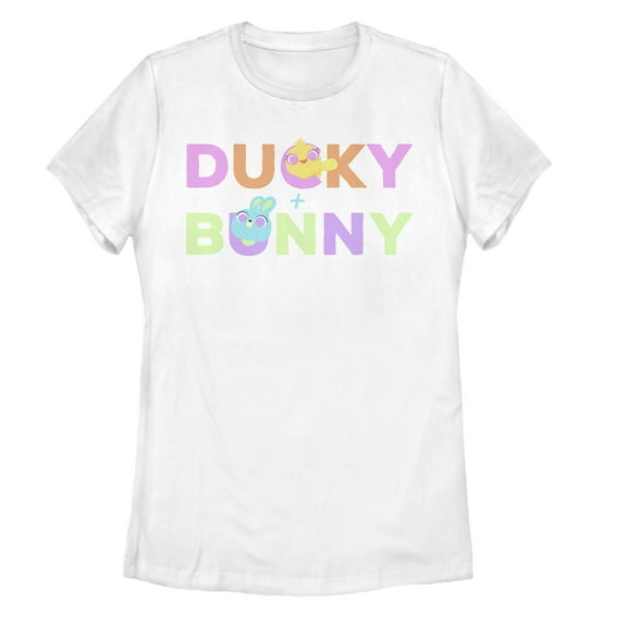 Women's Toy Story Ducky & Bunny Rainbow Text Graphic Tee White 2X Large
