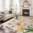 thumbnail image 2 of Wildflowers Area Rugs 6'x9', Washable Small Throw Rugs for Kitchen Dining room, Spring Vintage Tulip Butterfly Floral Leaf Indoor Outdoor Rug Non-Slip Low Pile Carpet Runner Reversible Floor Mats, 2 of 8