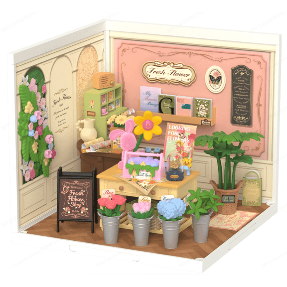 Rolife DIY Miniature Dollhouse Super Creator Fresh Flower Shop Plastic Building Set Toys Playset Gifts for Teens Adults