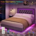 thumbnail image 3 of Yeshouse Estructura de cama flotante con cabecero de diamante, plataforma tapizada en bouclé con luces LED inteligentes, soporte de listones de madera maciza, silenciosa, fácil de montar, 3 of 9