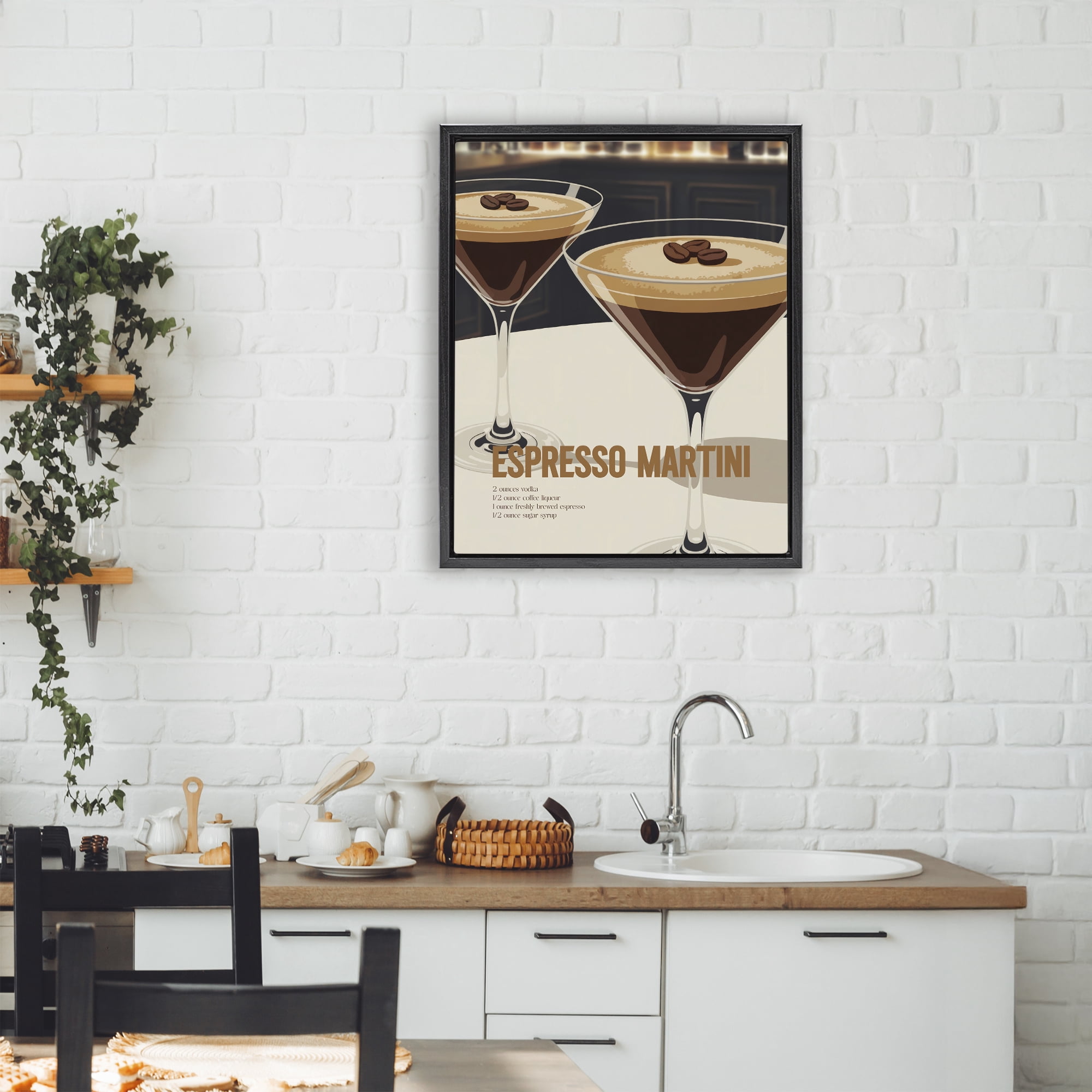 Stupell Industries Sleek Modern Espresso Martini Black Framed Floater Canvas Wall Art, design by Andreas Magnusson