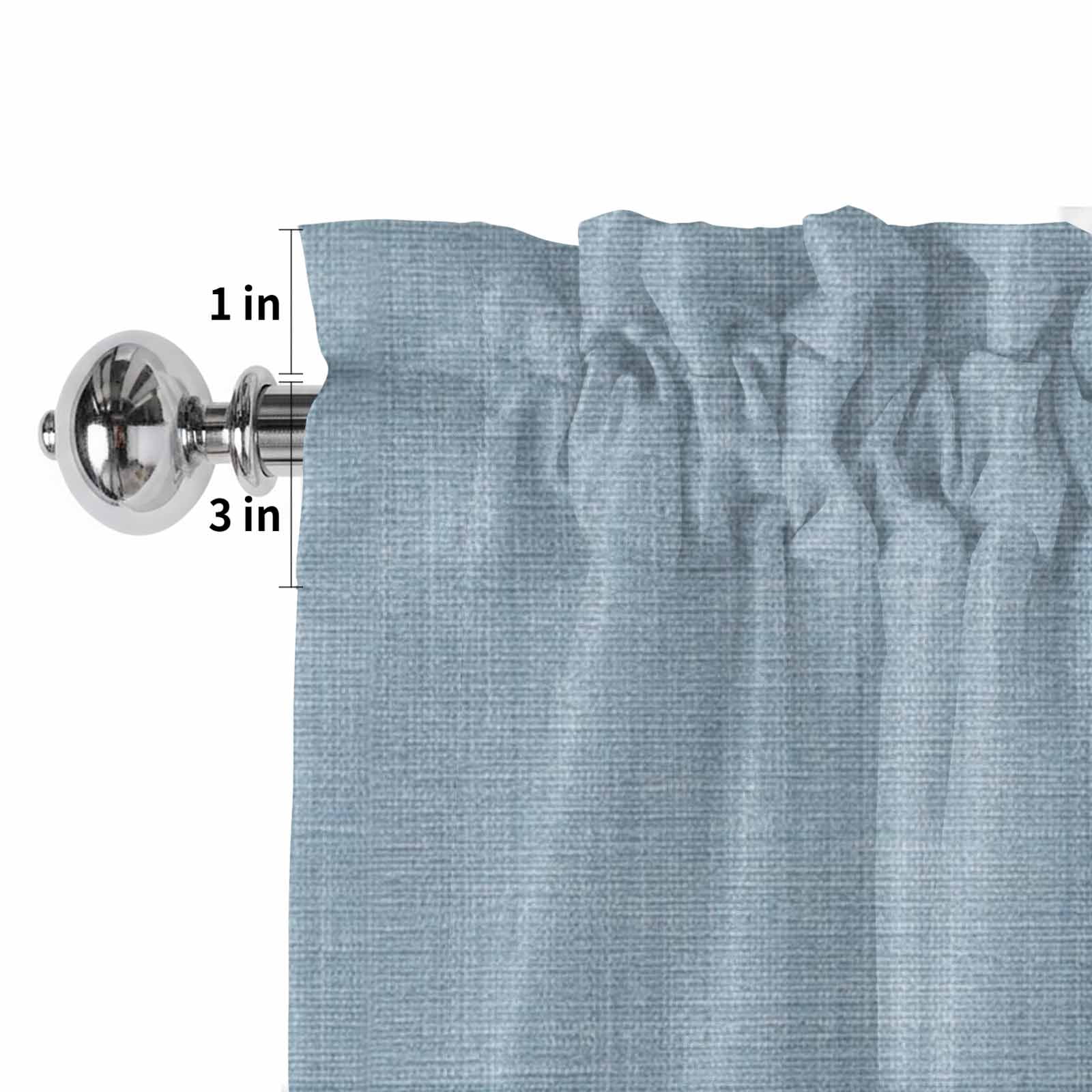Vintage Sky Blue Rod Pocket Curtain Valance, Farmhouse Retro Solid Color Linen Texture Farmhouse Window Valance for Living Room, Bedroom, Kitchen 42"W x 12"L