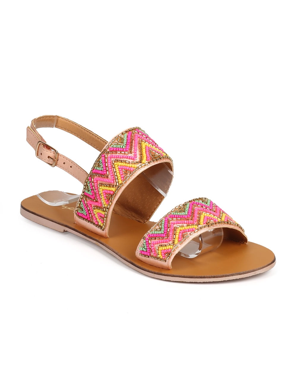 Qupid Womens Amy One Band Sling Back Sandals,Floral,8