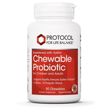 Protocol For Life Balance - Chewable Probiotic (For Adults and Children) - Supports Healthy Immune/Digestive System Function, Weight Loss, and Upset Stomach - Sweetened with Xylitol - 90 Chewables