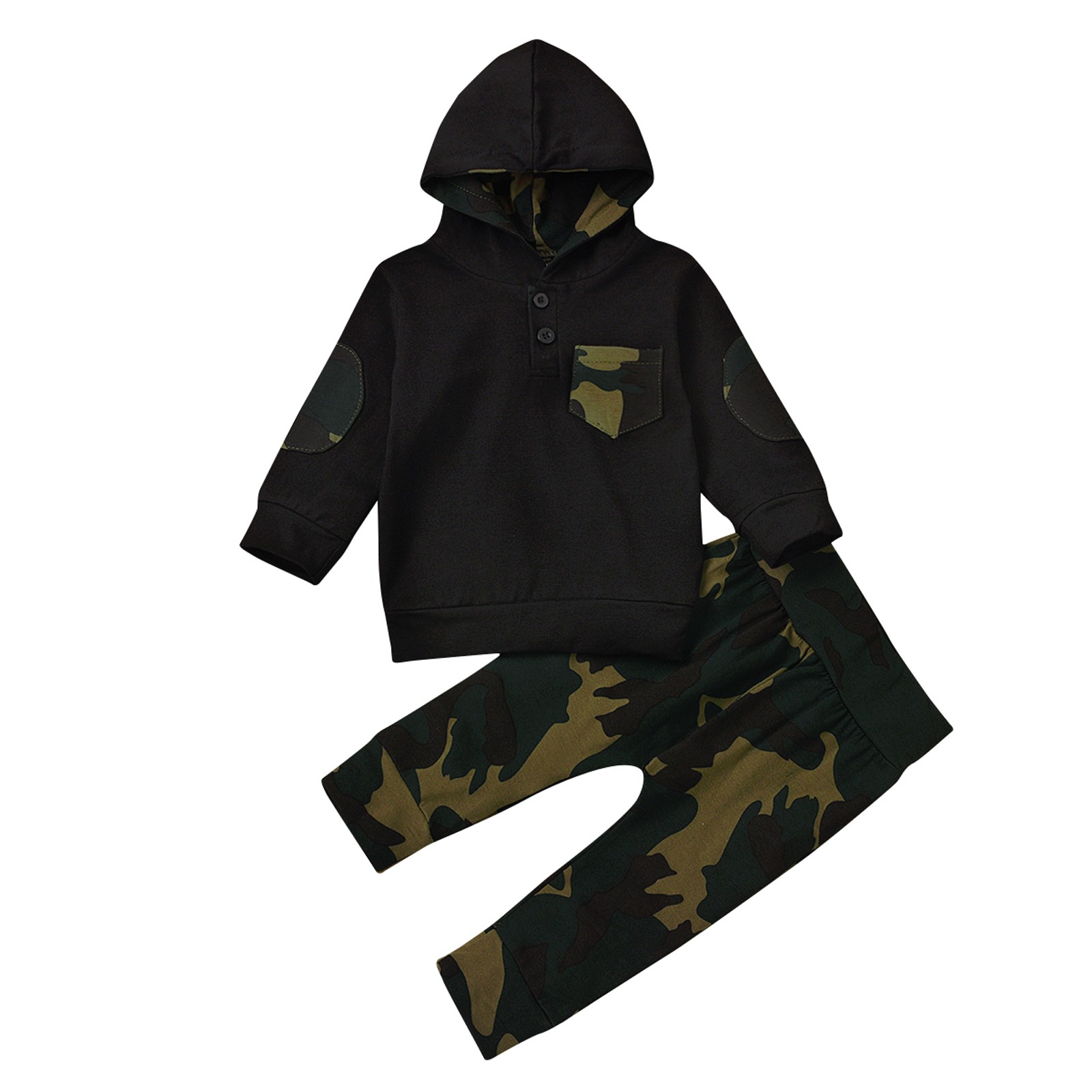 Toddler Kid Baby Boys Hooded Camouflage Print Tops Pants Set Outfits