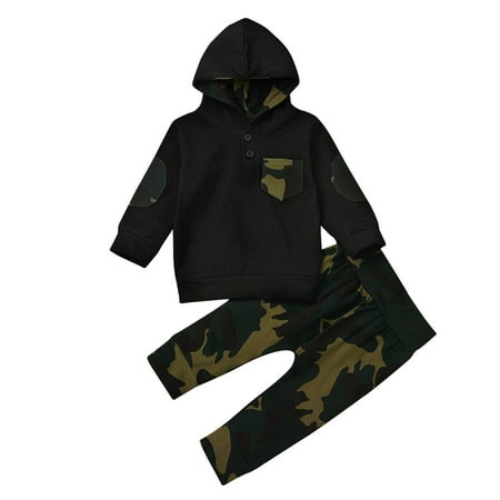 

Toddler Kid Baby Boys Hooded Camouflage Print Tops Pants Set Outfits