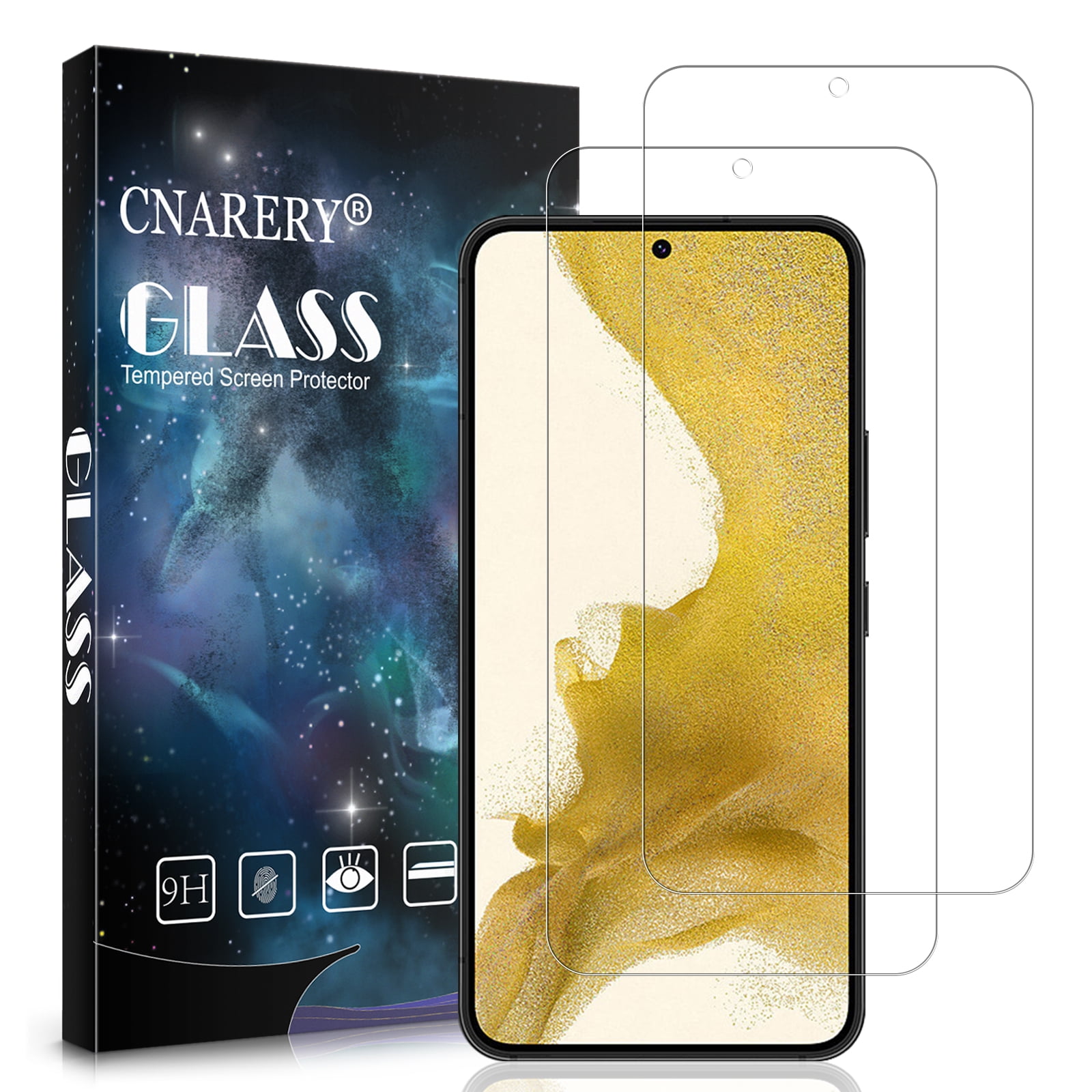 [2 Pack] Cnarery Samsung Galaxy S22 Screen Protector 6.1 Inch, 9H Tempered Glass Film, Fingerprint Unlock, Bubble Free, Scratch Resistant, Full Coverage