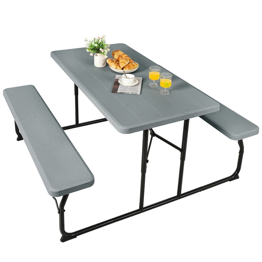 Aimee Lii Indoor and Outdoor Folding Picnic Table Bench Set, Outdoor Patio Furniture Set, Gray