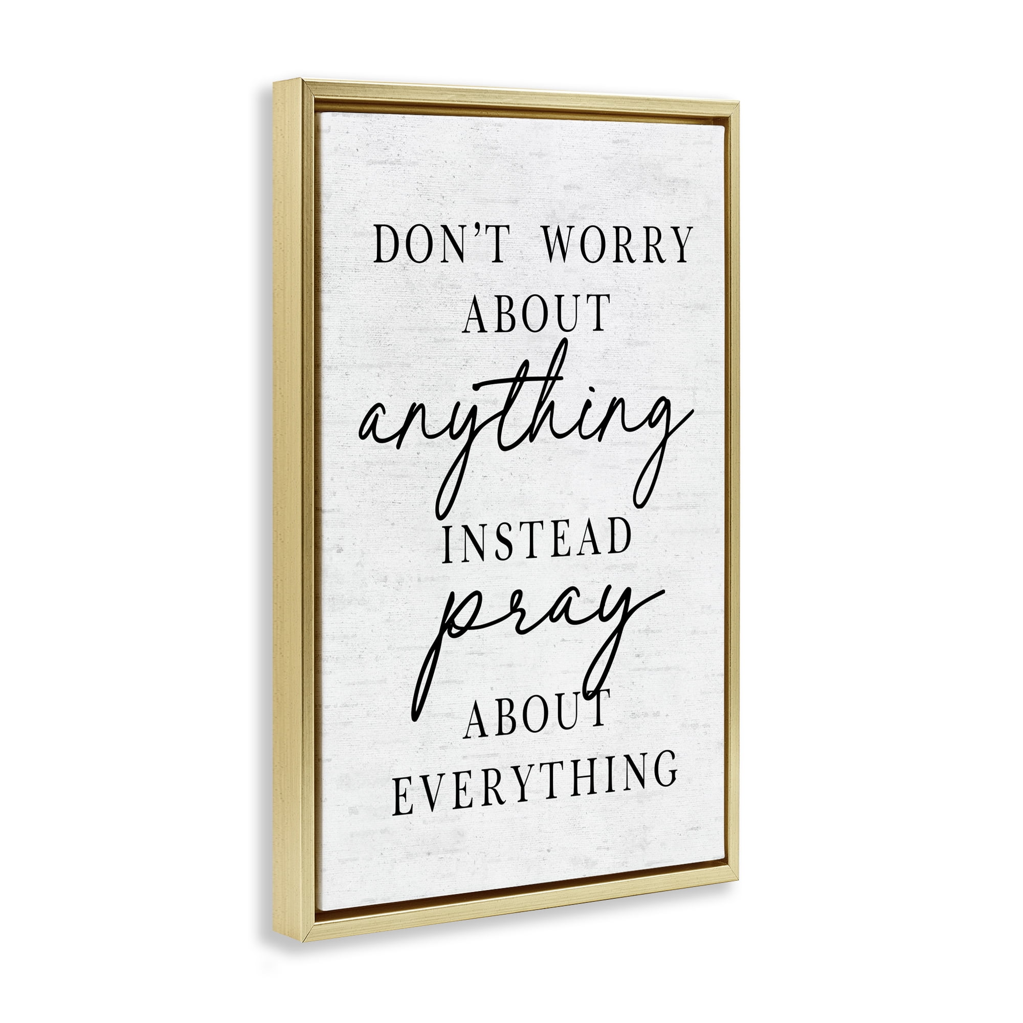 Pray Instead Of Worry Gold Framed Floater Canvas Wall Art, design by Lettered and Lined