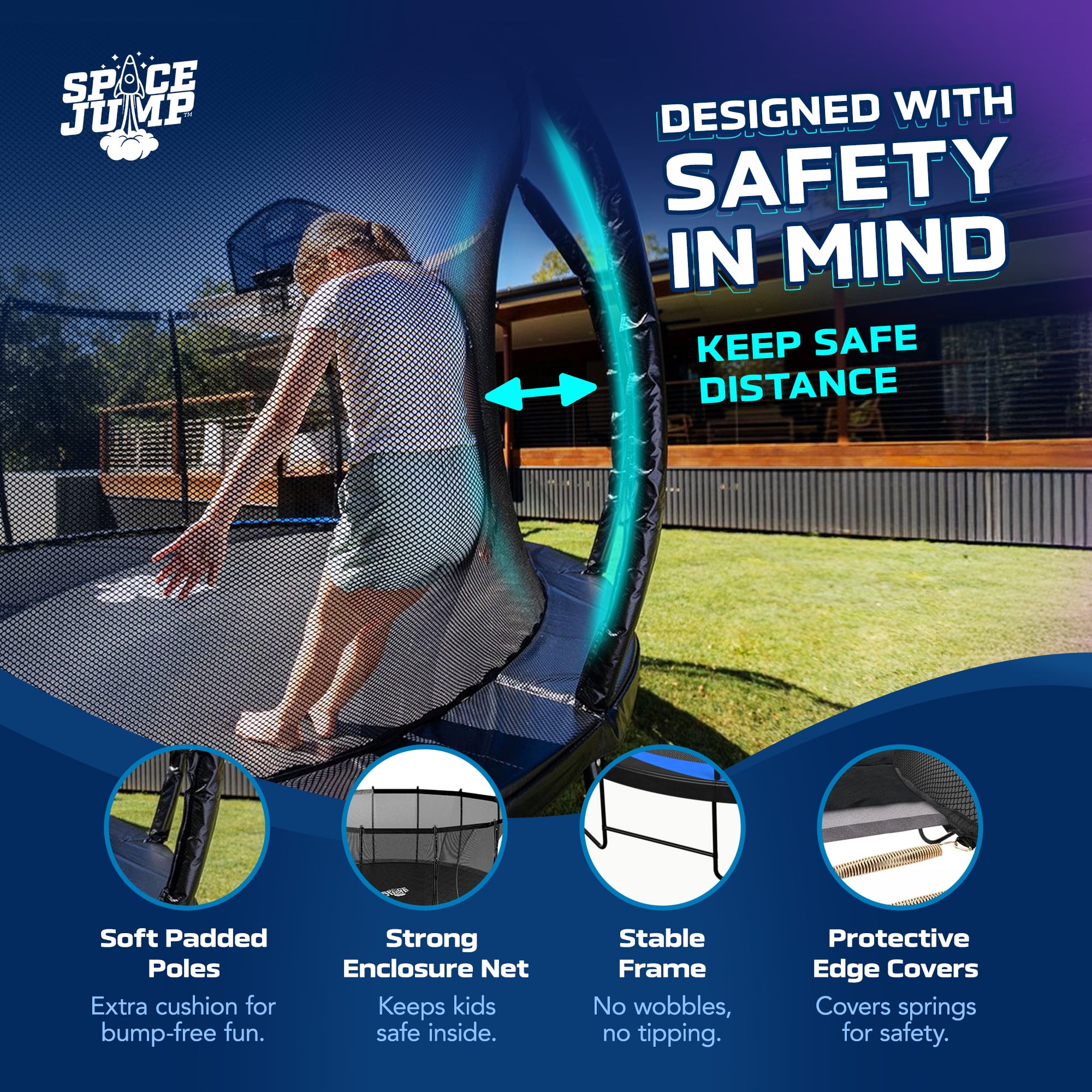 SpaceJump Lunar 16 Foot Trampoline, Outdoor Round Bouncer with