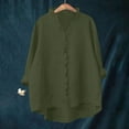 thumbnail image 3 of Bosfbaoi Womens Blouse Ruffled V Neck Button Down Oversized Rolled Long Sleeve Solid Linen-Look Casual Tops for Women, 3 of 6