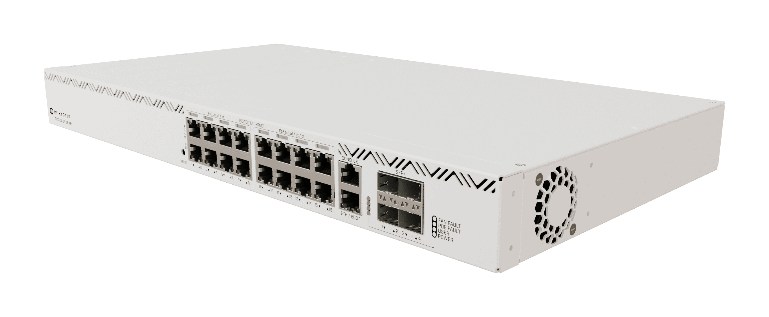 MikroTik CRS320-8P-8B-4S+RM High-Power PoE++ Network Switch with 802.3af/at/bt, 90W Per Port, 17 Gigabit Ports, 4 SFP+ Uplink Ports, and 600W PSU – Ideal for Security Cameras, LED Screens, and More