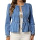 thumbnail image 2 of Chaqueta Vaquera Peplum para Mujer, Sin Cuello, Cuello Redondo, Abotonada, Corta, con Bajo Volantes M, 2 of 8