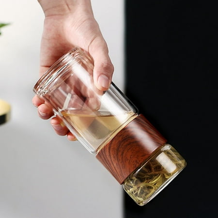 

Tea Infuser Bottle Double Wall Insulated for Loose Leaf Flower with Strainer 300ml Drinks Tumbler Tea Water Separated Brown