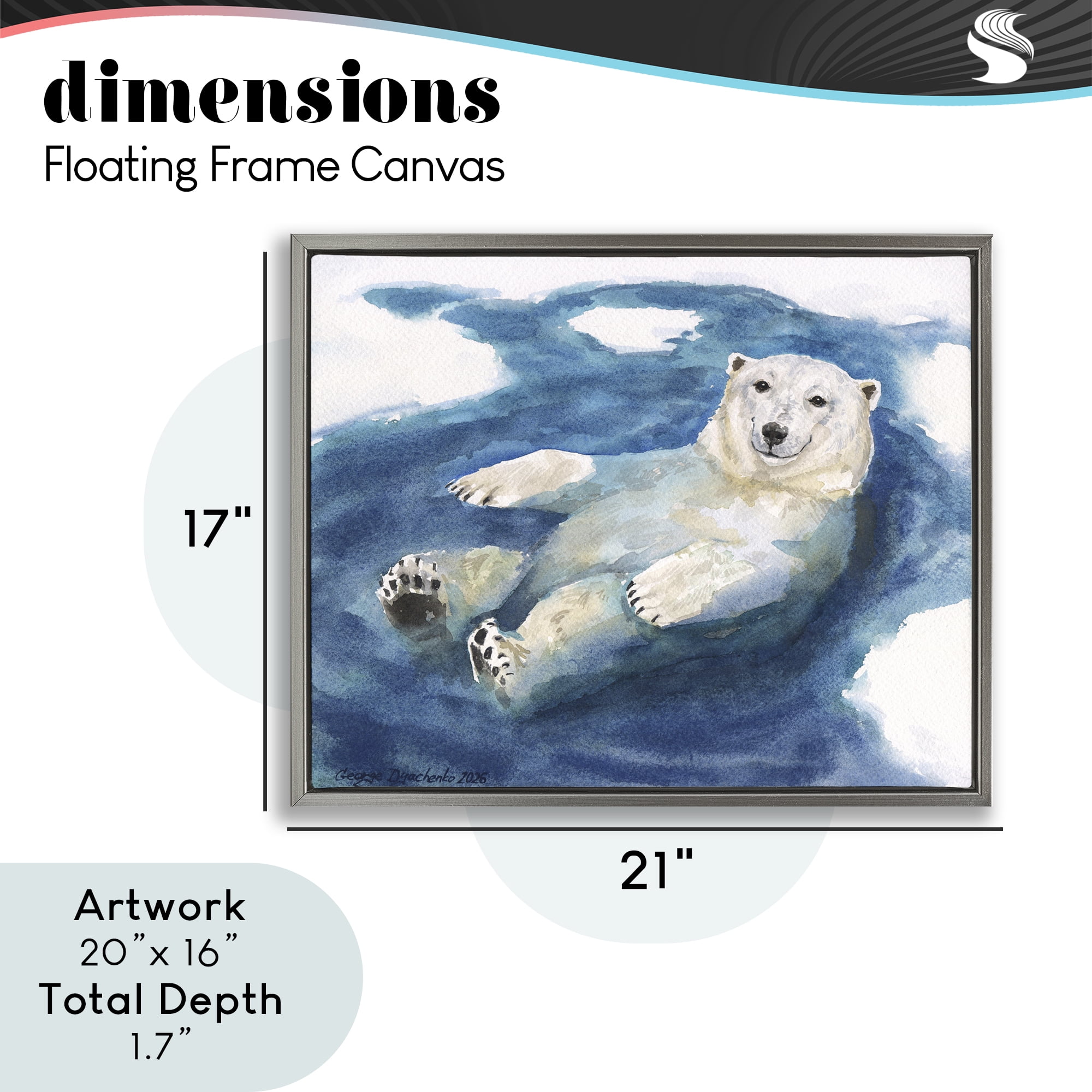 Stupell Industries Polar Bear Icy Bath Time Gray Framed Floater Canvas Wall Art, design by George Dyachenko