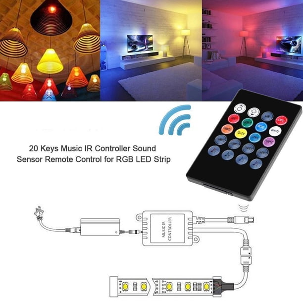 Controlador IR de música de 20 teclas, Sensor de sonido, Control remoto para tira LED RGB