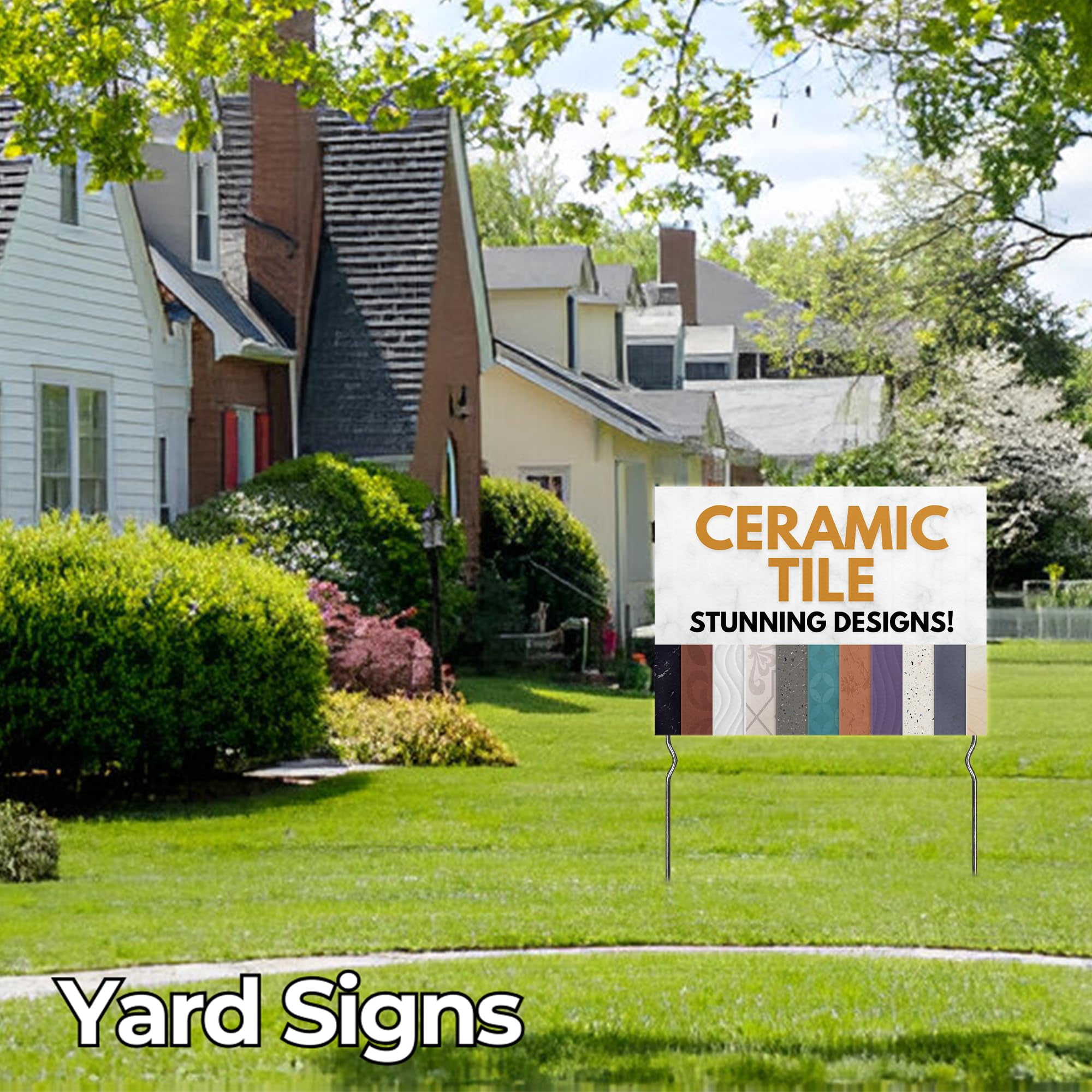 Ceramic & Tile - Stunning Designs! Yard Sign by DC | 24"x18" Double Sided Furniture Garden Sign with 13” Metal Stakes | Outdoor Signs Waterproof for Lawn, Patio, Sidewalk & House | Set of 4