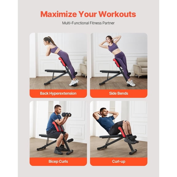 Multi-Functional Weight Bench for Full Body Workout, Roman Chair Hyperextension Bench, 330 lbs Adjustable & Foldable Equipment for Back Arm Core Ab Workout, Sit Up Exercise Machine for Home Gym