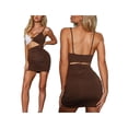 thumbnail image 3 of Gzhioc Women Hollow Out Slip Dress, Brown Variegated Color Deep V-neck Close-fitting One-piece, XS/ S/ M/ L, 3 of 8