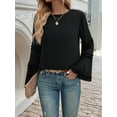 thumbnail image 3 of Women'S 2025 Autumn and Winter Temperamental Ladies Loose Flared Long Sleeve Tops Black L, 3 of 8
