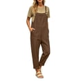 thumbnail image 2 of Fnooota Women's Overalls with Pockets, Casual Cotton Linen Adjustable Straps Loose Fit Summer Jumpsuits Brown Size L, 2 of 7