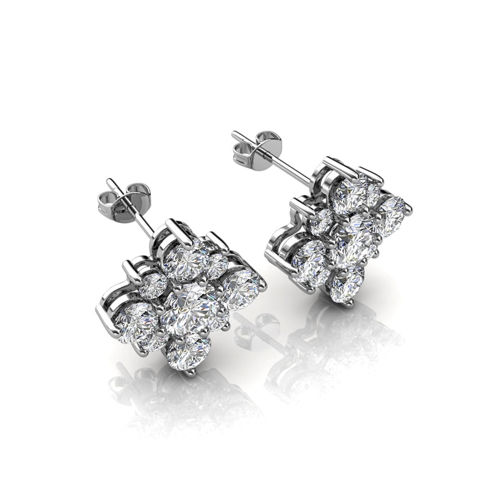 Cate & Chloe Macie 18k White Gold Plated Stud Earrings with Swarovski Crystals Gift for Women