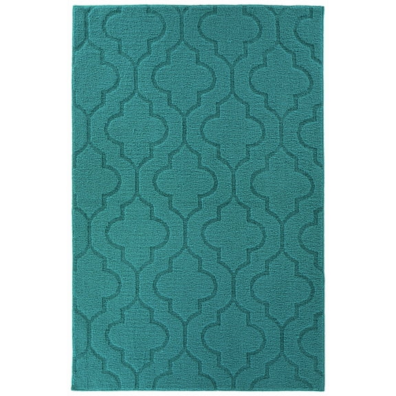 Garland Rug Brentwood Double Quatrefoil Polypropylene Teal Indoor/Outdoor Area Rug, 4' x 6'