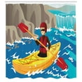 thumbnail image 3 of Adventure Shower Curtain, Cartoon Style Layout of an Adventurous Boy Kayaking in the River Water Sports, Fabric Bathroom Set with Hooks, 69W X 70L Inches, Multicolor, by Ambesonne, 3 of 3