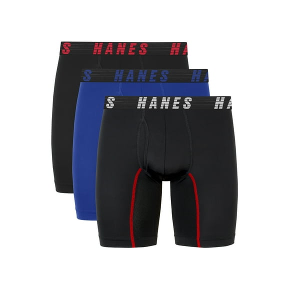 Hanes Moves Men’s Anti-Chafe Boxer Brief, X-Temp, Blue/Black, 3-Pack, 6" Inseam