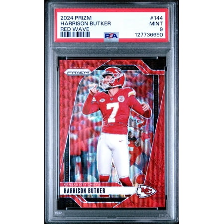 Harrison Butker 2024 Prizm Red Wave Football Card #144 Graded PSA 9 Cert #1277736690